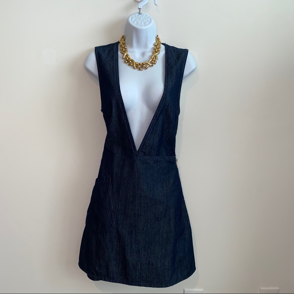 Cheap Monday Dark Denim Blue Jean Deep V Wrap Skirt Dress Size Small
